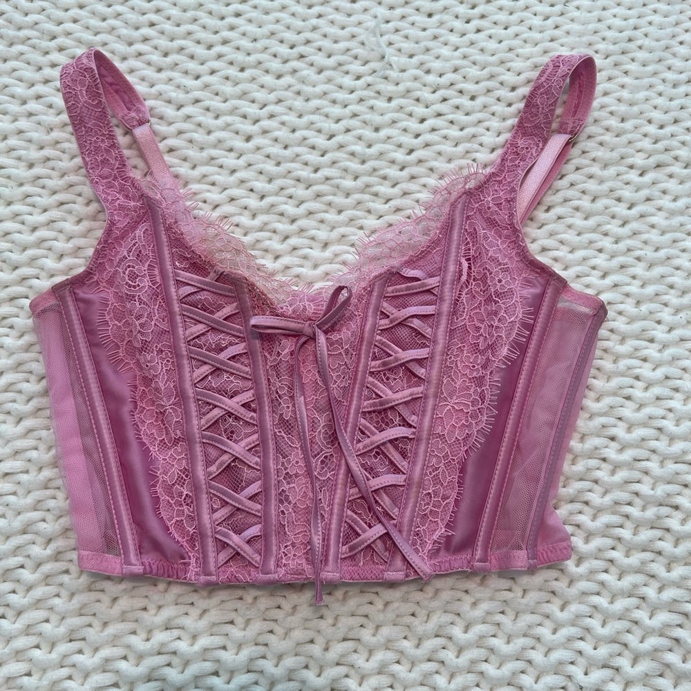 Victoria’s Secret pink lace cropped corset top